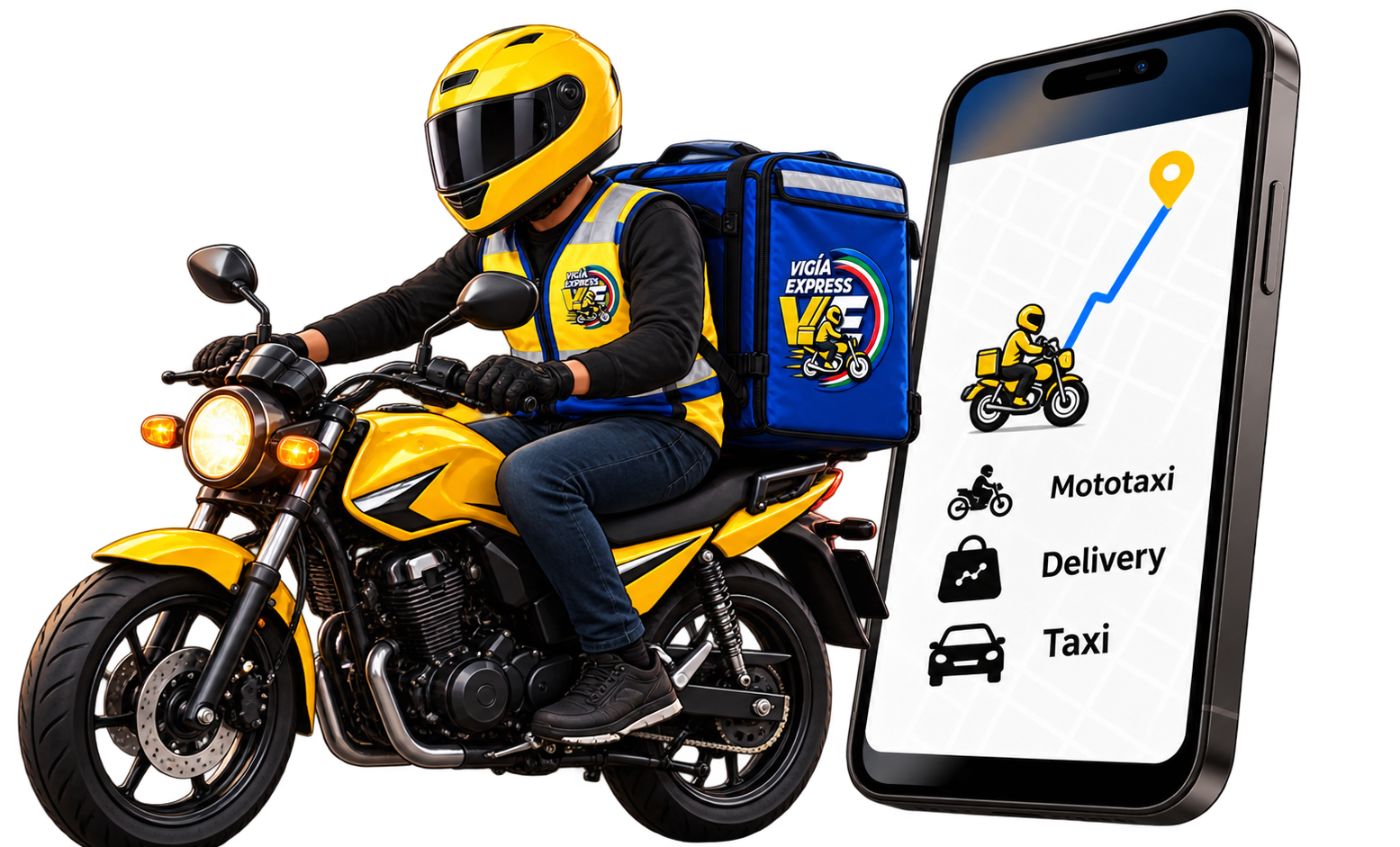 Motorizado VigíaExpress y aplicación móvil